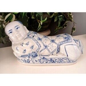 Vintage Chinese Blue & White Porcelain Pillow/Headrest Ho Ho Boy Full Size